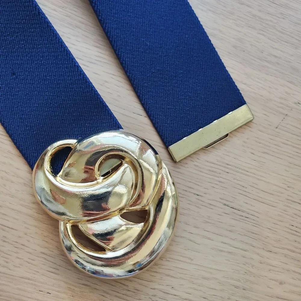 Vintage 80s Day-Lor Gold Buckle Navy Belt